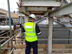 Assessing the steel framed structure around this water treatment plant in the North East so it can be drawn up ready for structural repairs as part of our client's asset management schedule of works.